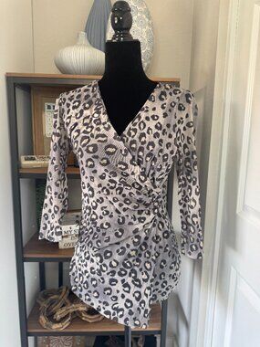 Sweet Pea by Stacy Frati Animal Print Mesh Faux Wrap Top - Size XL